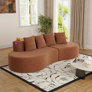 English Elm Modern Half Moon Chenille Sectional Three Seat Curved Sofa for Living Room or Apartment Orange W395P435343