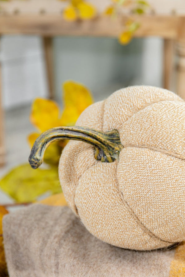 English Elm Set Of 2 Fabric Weighted Pumpkins - Natural Beige Fall Decor For Thanksgiving & Harvest Vignettes W2078P246680-GIGA