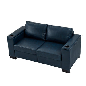 English Elm 67.7" Modern Loveseat Sofa with Cup Holders and Hidden Storage, Polyester Upholstery, Solid Wood Frame Navy Blue W1097S00200