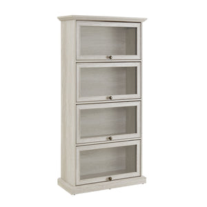 English Elm Glass 4-Tier Display Cabinet with Tempered Glass Doors, Flip-Up Access, Aluminum Frame, Elegant Chic Storage for Collectibles and Books Antique White W2275P206602