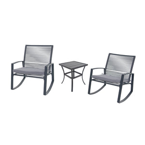 English Elm 2-person Weatherproof Outdoor Patio Bistro Metal Rocking Conversation Set with Table, Rust-Proof Elegance Grey W1859P360037