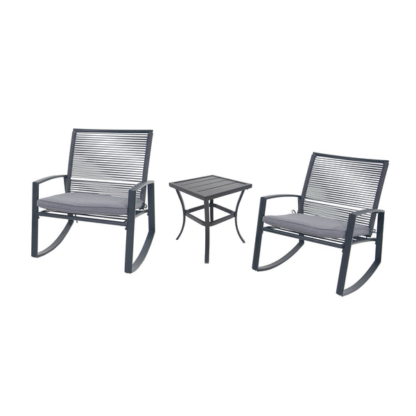 English Elm 2-person Weatherproof Outdoor Patio Bistro Metal Rocking Conversation Set with Table, Rust-Proof Elegance Grey W1859P360037