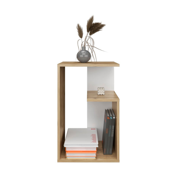 English Elm Side Table 25" H With 2 Open Shelves, Oak Natural Wood & Antique White - Versatile Modern Accent B097P296866-GIGA