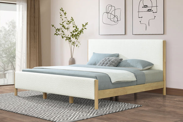 English Elm Christopher Knight Home® - Modern White Boucle Upholstered Bed With Eco-Friendly Rubberwood Legs - King Size, Stylish Comfort N769P266448W