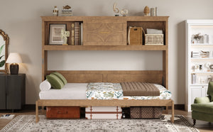 English Elm Twin Size Murphy Bed With Charging Station, Storage Drawer & Stylish Wood Finish For Space-Saving Design N7090004019D-GIGA