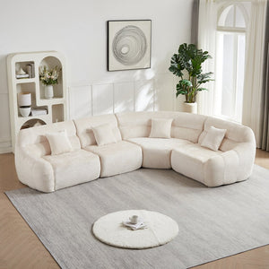 English Elm [video]123.2 Inch Chenille Modular Sectional Sofa Four Seat Cloud Cushion Living Room Beige W3505S00060