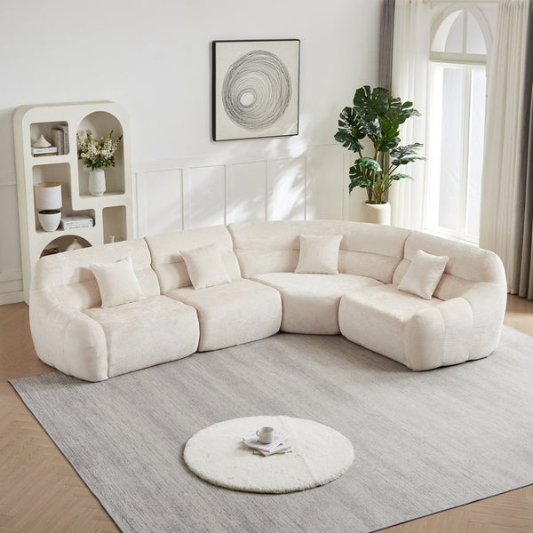 English Elm [video]123.2 Inch Chenille Modular Sectional Sofa Four Seat Cloud Cushion Living Room Beige W3505S00060