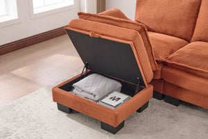 English Elm Sectional Cloud Sofa Modular Deep Seat Corduroy Upholstered Living Room Couch with Storage Orange W395S00132