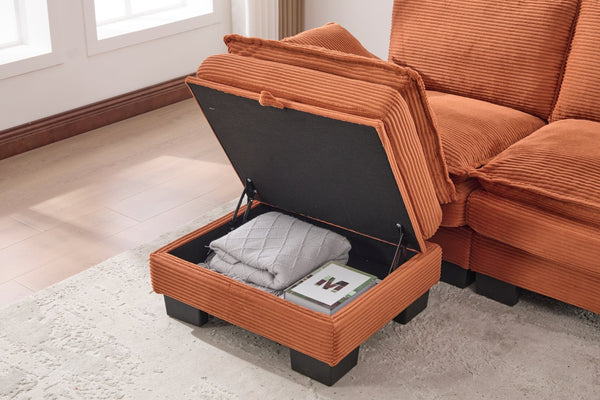 English Elm Sectional Cloud Sofa Modular Deep Seat Corduroy Upholstered Living Room Couch with Storage Orange W395S00132