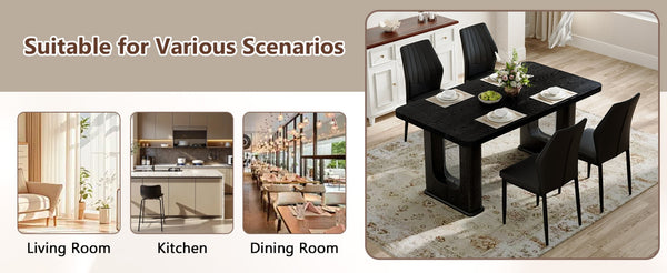 English Elm Table Black Textured Dining Set With 4 Ergonomic Pu Chairs - Modern, Durable & Stylish Design For Home W1151S04308-GIGA