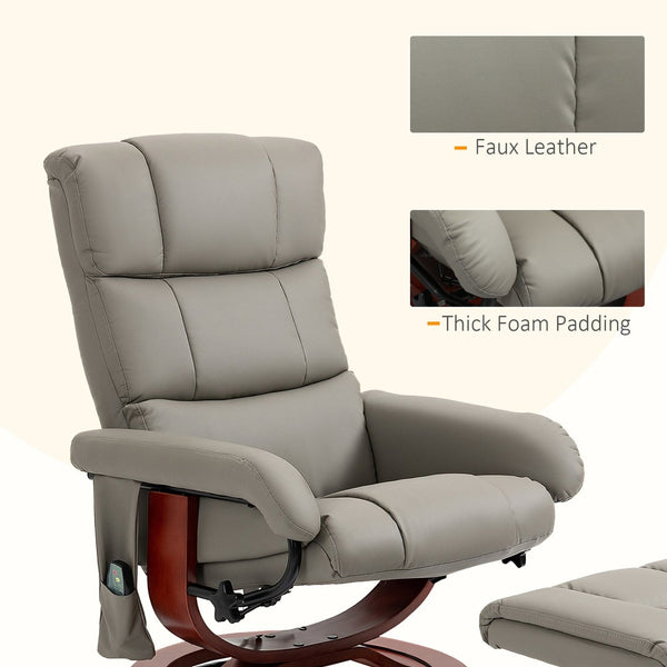 English Elm Massage Swivel Recliner with 10-point Vibration Pu Leather Chair and Ottoman Remote T3971P405850
