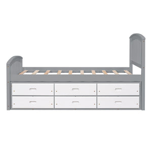 English Elm Twin Platform Bed Solid Pine Frame Six Drawer Storage Clean Modern Bedroom Design N719S000121S
