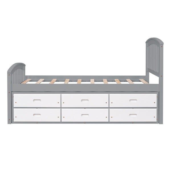 English Elm Twin Platform Bed Solid Pine Frame Six Drawer Storage Clean Modern Bedroom Design N719S000121S