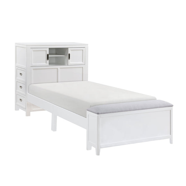 English Elm Gray Twin Platform Bed with Bookcase Headboard Hidden Desk Stool and Footboard Bench White B011S02324