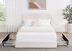 English Elm Liv Patented 2-Drawers Storage Bed Queen Ivory Boucle Upholstered Platform with Dust-Proof Drawers and Soft-Close Gliding System B083P156198