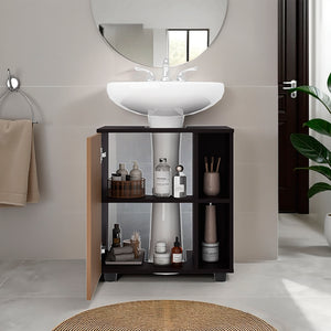 English Elm Parade Under Pedestal Sink Cabinet w/ 1 Door & 5 Open Compartments, Scratch-Resistant Melamine Finish B128P375320