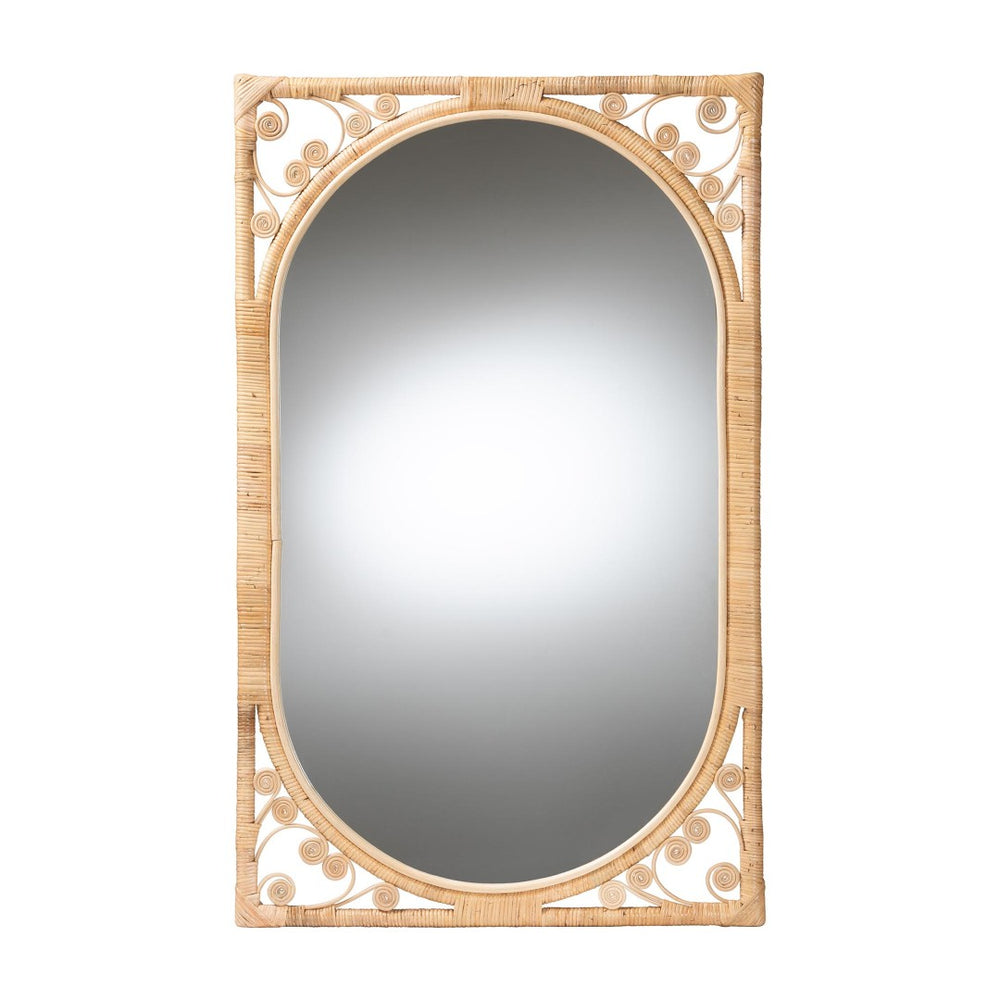English Elm Modern Rattan Oval Wall Mirror Handcrafted Bohemian Decor for Entryways and Living Rooms B2750P420399