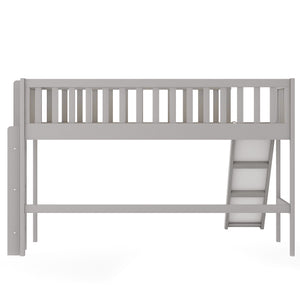 English Elm Twin Low Loft Bed with Slide and Ladder — Space-Saving Pine & MDF Frame, Quiet Durable Design Gray WF286078AAE