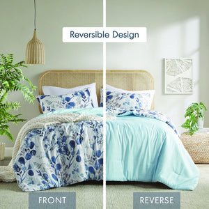 JLA Home Super Listing - Reversible breathable seersucker comforter with botanical florals and striped reverse, Oeko‑Tex safe coating 90 L x 66 W x 1.5H AM10-0122