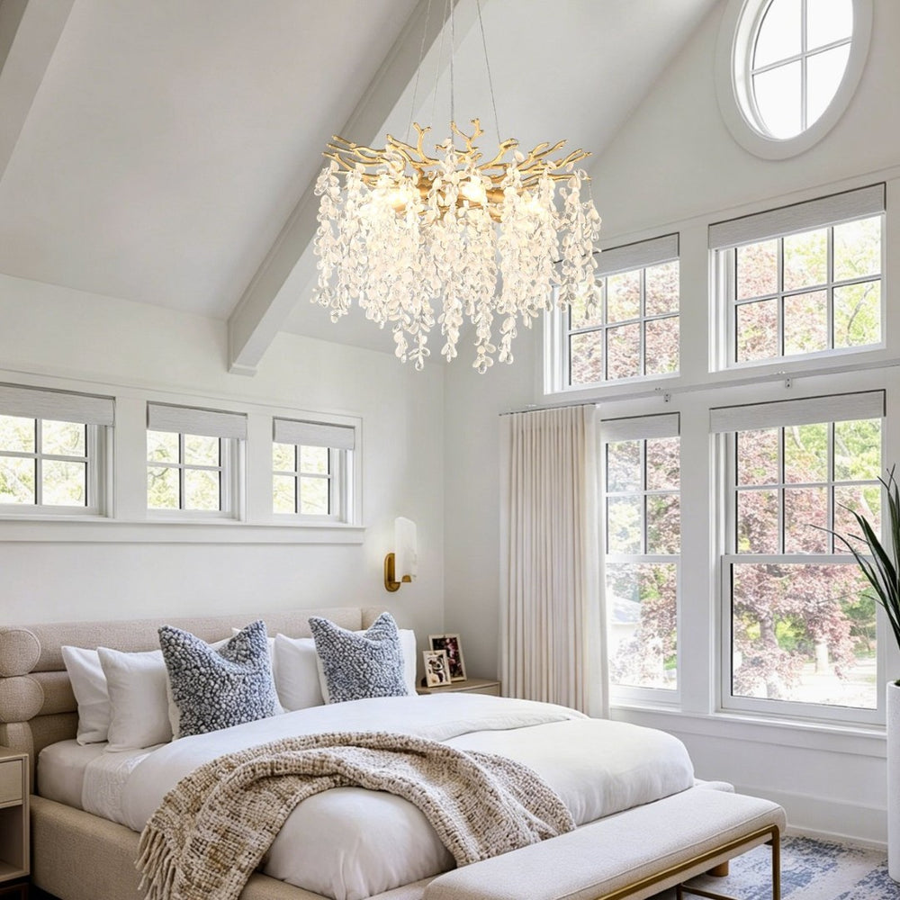 English Elm 6-light Rectangular Gold Chandelier Seeded Glass Farmhouse Fixture for Dining Rooms W5008P466525