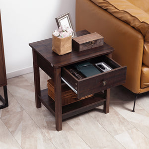 English Elm HOMCOM Farmhouse End Table with Drawer and Open Shelf for Small Spaces Sturdy MDF Accent Table Bronze W2225P249997