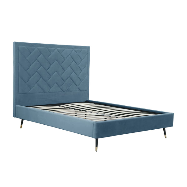 English Elm Crosby Upholstered Velvet Queen Bed – Luxe Blue Design With Chevron Headboard & Easy Assembly B365S00037