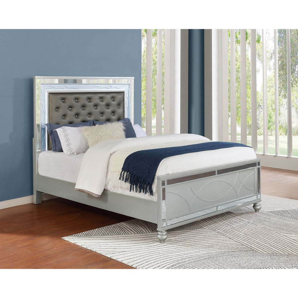 English Elm Karmen Glam Metallic Tufted Queen Panel Bed with LED Touch Lighting, Silver Finish & Elegant Design B062S01099