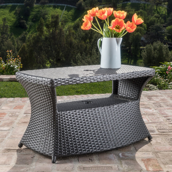 English Elm Christopher Knight Home® - BERKELEY Rattan Wicker Side Table with Iron Frame — Weather-Resistant Outdoor Accent Table, 35" Grey 59109.00GRY