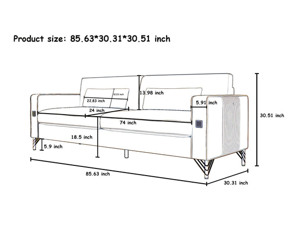 English Elm FX-P18-OR(SOFA)Luxury Velvet 3-Seat Sofa with Gold Legs, Vertical Stitching, Plush Foam & Removable Cushions W57649842