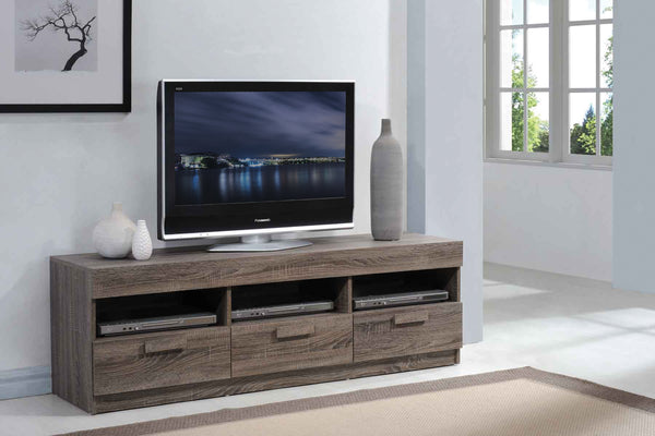 English Elm Alvin Rustic Oak TV Stand with 3 Drawers & 3 Open Shelves, Cord Management, Fits 60" TVs B2726P272966