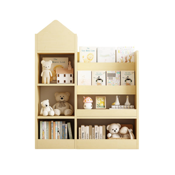 English Elm Wood Kids Wooden Bookshelf Toy Organizer with 6 Compartments, 2 Bins, Durable MDF, Kid-Safe Storage W2876P233553
