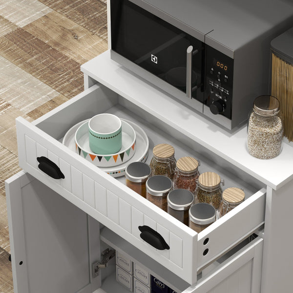 English Elm Homcom Microwave Cabinet Buffet With Adjustable Shelves, Storage Drawer & Space-Saving Design In White W2225P200860