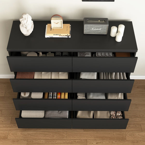 English Elm 8 Drawer Tall Chest Slim Particleboard Build Smooth Gliding Storage for Bedroom Closet Black W409S00029
