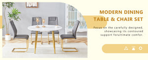 English Elm Table and Chair Set Extendable Mdf Round Oval Dining with Gold Arched Legs Dark Gray,White+Gold W1151S03947