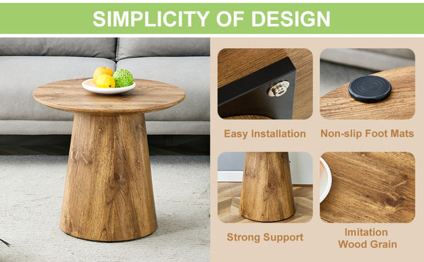 English Elm Natural Wood Grain Mdf Round Side Table Compact Accent for Living Room or Bedroom W2920P232763