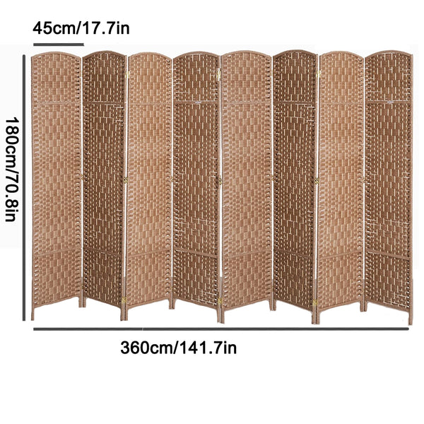 English Elm 8 Panel Room Divider with Hand-Woven Fiber Straps, Solid Wood Folding Screen for Privacy & Style Natural Wood W3198P299051