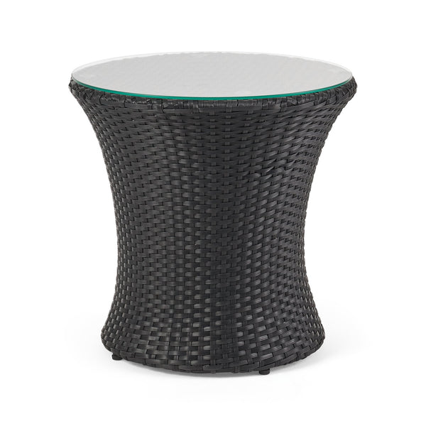 English Elm Christopher Knight Home® - KONO Woven Outdoor 3-Piece Patio Chat Set with Aluminum Frame, Tempered Glass Table, Cushions Black+Ivory 53142.00ALU