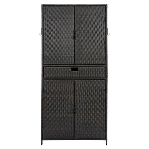 English Elm K&k Tall Arched Pe Rattan Outdoor Storage Cabinet with Adjustable Shelves and Steel Frame Brown+Black N707P420102D