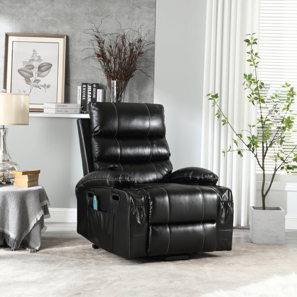 English Elm 21"seat Large Electric Power Lift Recliner Chair with 8-Point Vibration Massage, Lumbar Heat, Remote Control Black 29.52 L x 26.77 W x 20.47 H W2297P264017