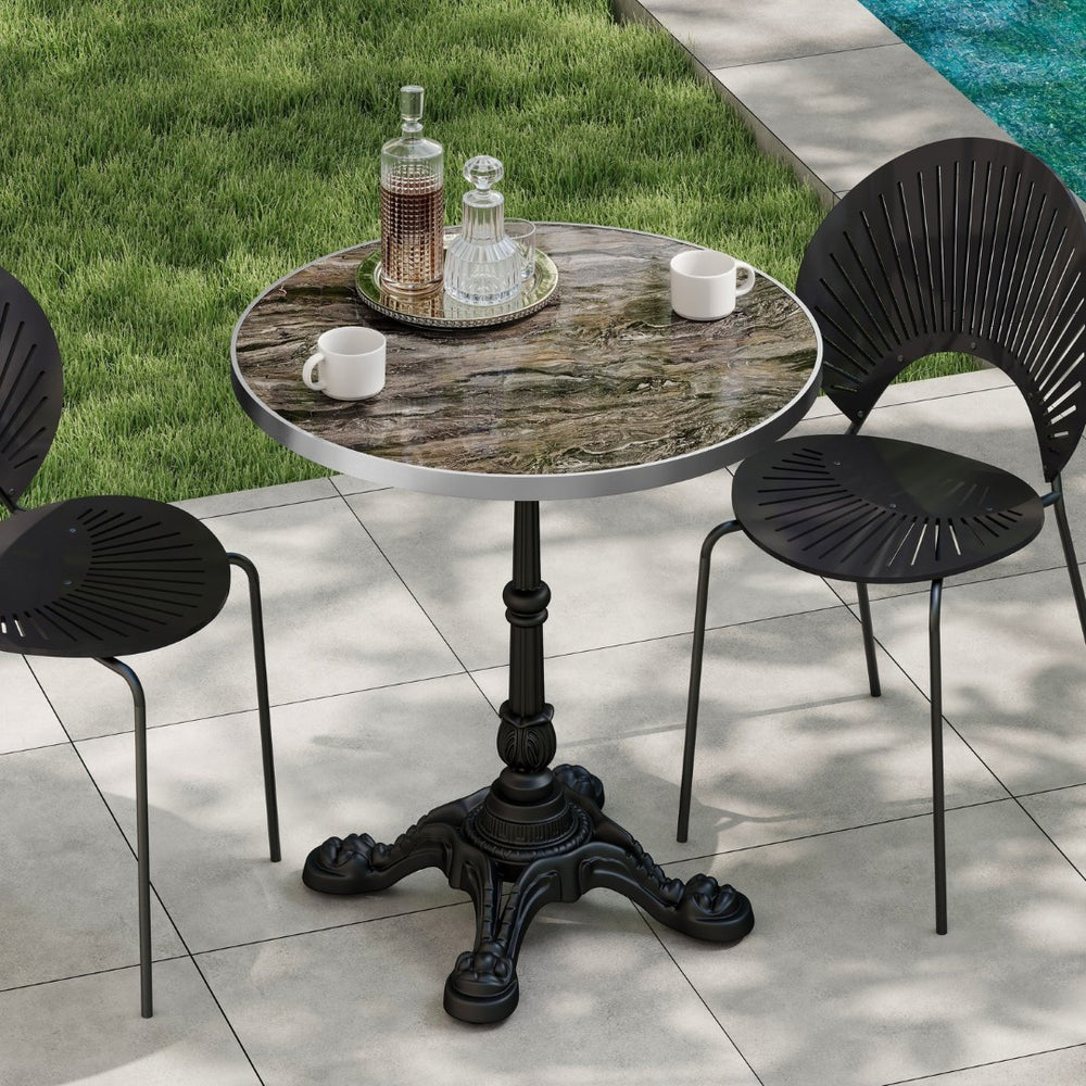 English Elm Marble-look Sintered Stone Square Bistro Table with Sturdy Cast Iron Pedestal Base W3316S00039