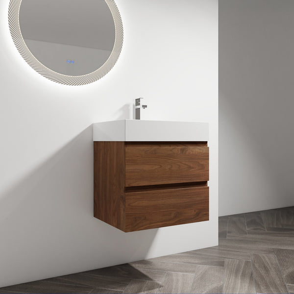 English Elm 24" Wall-Mounted Bathroom Vanity With Stylish Resin Sink & Soft-Close Drawers For Modern Spaces W999S00199