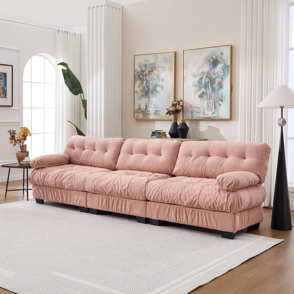 English Elm Modular Cloud Sectional Sofa Flannelette Deep Seat Couch for Living Room with Pillows Pink W2120S00032