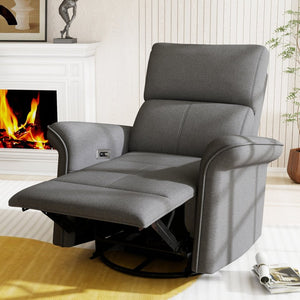 English Elm 270° Swivel Power Recliner Velvet Glider Rocker with Usb Ports for Living Room W1028S00057