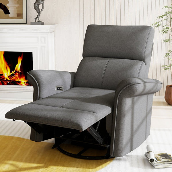English Elm 270° Swivel Power Recliner Velvet Glider Rocker with Usb Ports for Living Room W1028S00057