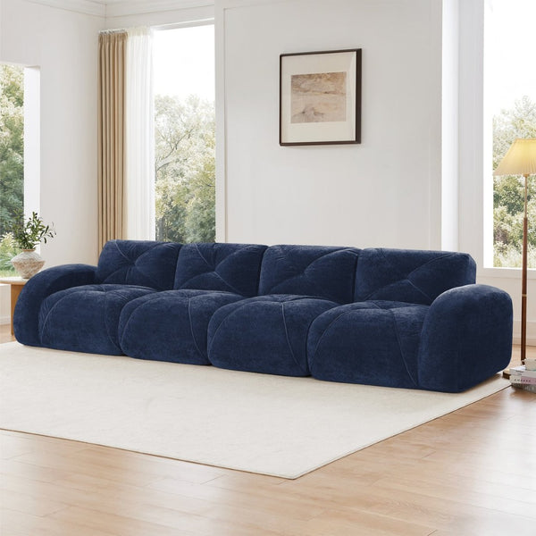 English Elm 140''soft Velvet Modular Cloud Sofa Tufted Plush Seating for Living Room or Home Theater Blue W714S01622