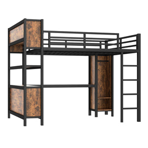 English Elm Metal Queen Loft Bed With L-Shaped Desk, Wardrobe, And Storage Cubes - Stylish Space Saver! W1580S00184