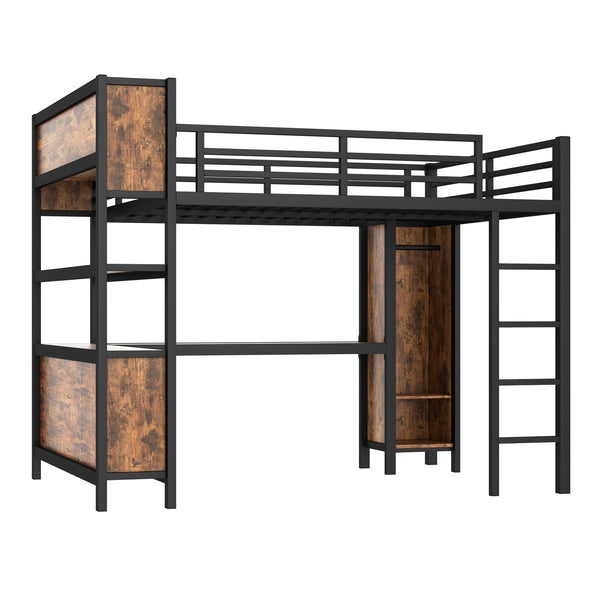 English Elm Metal Queen Loft Bed With L-Shaped Desk, Wardrobe, And Storage Cubes - Stylish Space Saver! W1580S00184