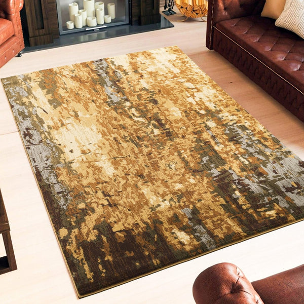 English Elm Joy Abstract Earthy Area Rug in Chestnut Moss and Sand Tones for Living Dining Rooms B186P452319