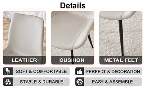 English Elm Light gray faux leather dining chair with widened curved cushion, black metal cross legs, comfy office seat W1512P406547