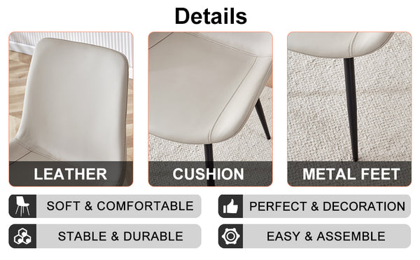 English Elm Light gray faux leather dining chair with widened curved cushion, black metal cross legs, comfy office seat W1512P406547